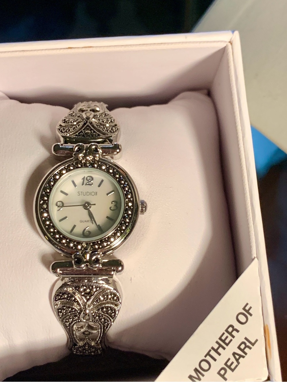 Studio Silver Floral Marcasite Bracelet Watch - Elegant Women's Accessory